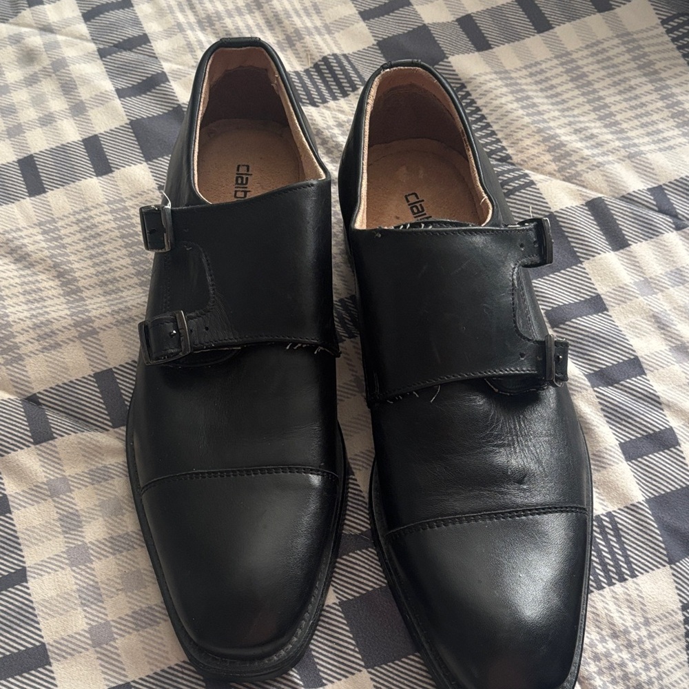 Men’s Claiborne Black Leather Double Monk Strap Dress Shoes